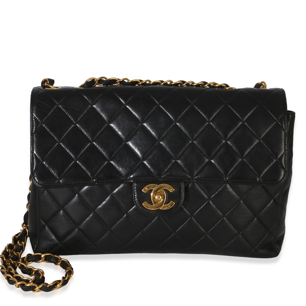 Chanel Vintage 24k Black Quilted Lambskin Jumbo XL Maxi Flap Bag
